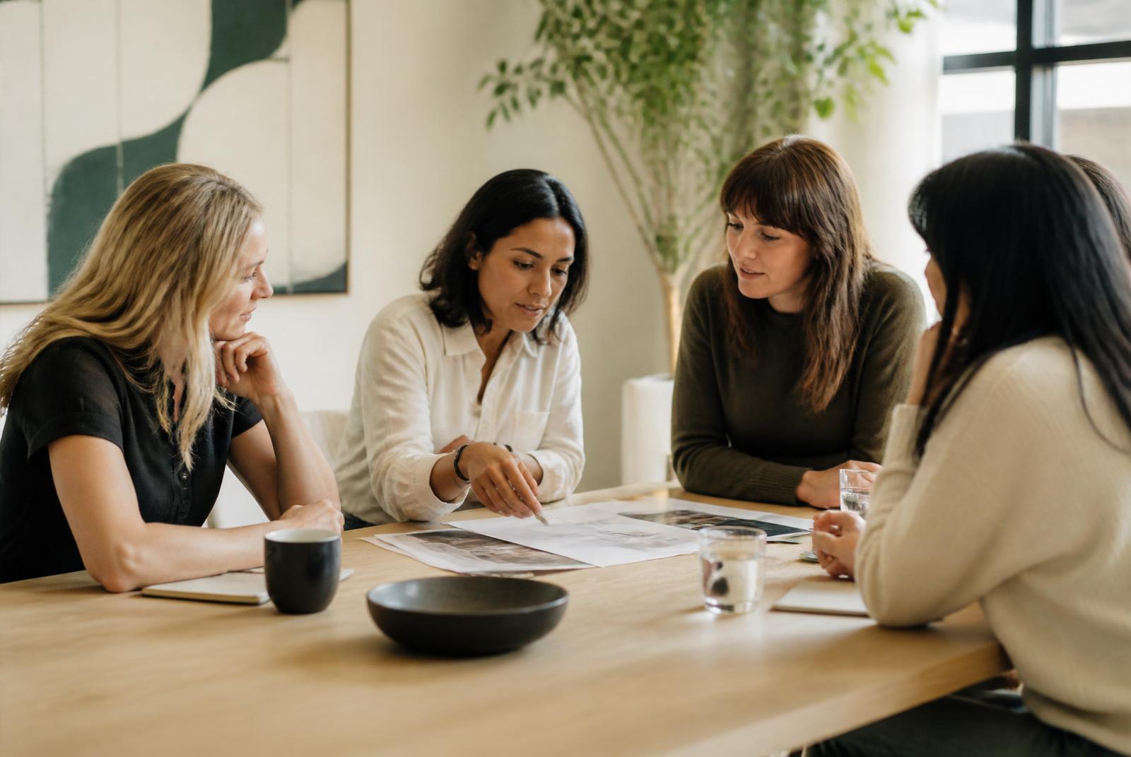 Women founders in a focused strategy session in a NYC coworking room